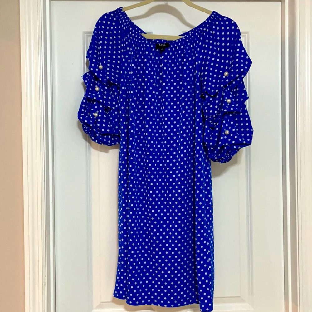 MSK Blue & White Polka Dot Dress-Small